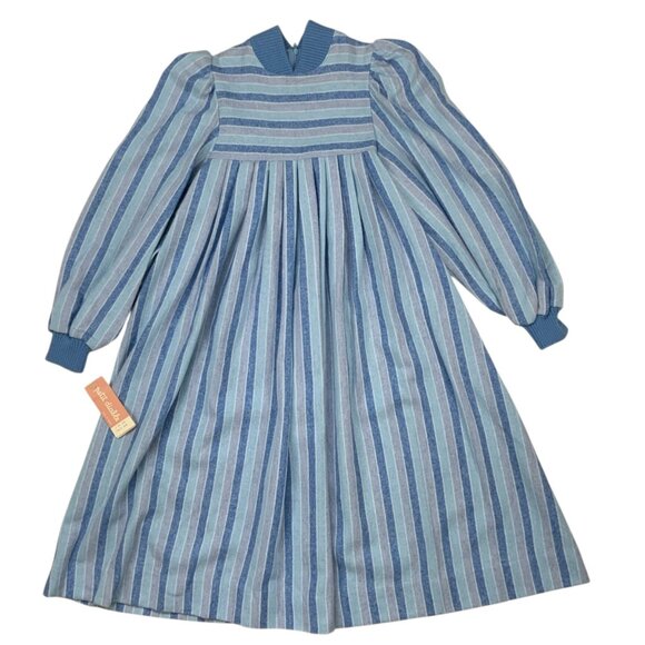Petit Diable Girls Vintage Flannel Dress 10 Years Old Long Sleeve Blue - Picture 1 of 11